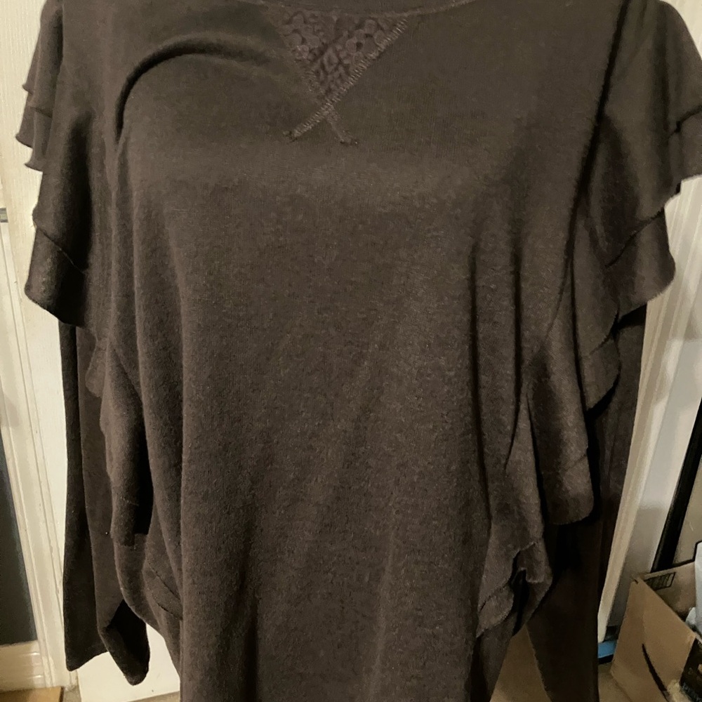 Chocolate Lace Detail Top with Long Ruffled sleeves